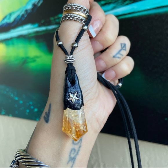 Genuine Citrine & clay on adjustable black suede - Picture 6 of 8